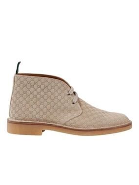 Authentic Gucci GG Monogram Beige Suede Ankle Boots 831283 Men's 11 US 11.5 NEW